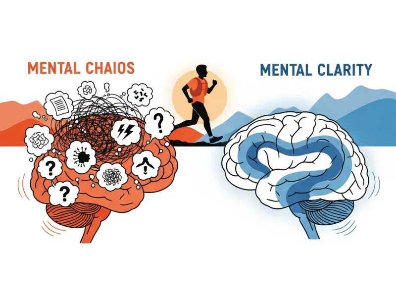 Sch&eacute;ma comparatif bruit mental et silence mental en trail