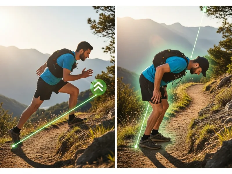Posture correcte et incorrecte pour le power hiking en trail.