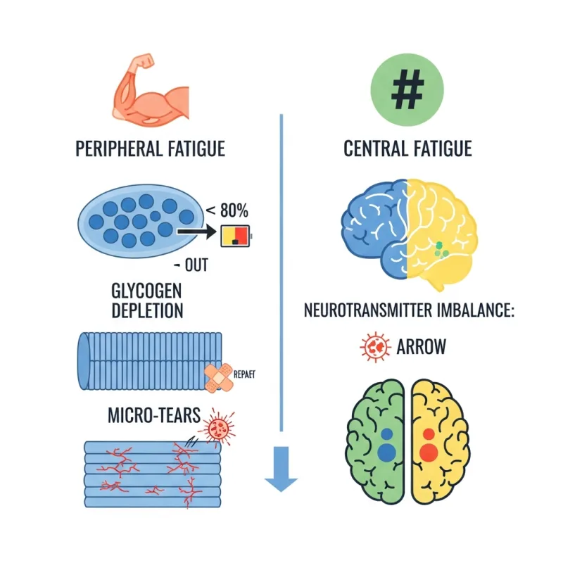Infographie expliquant la fatigue centrale vs. périphérique