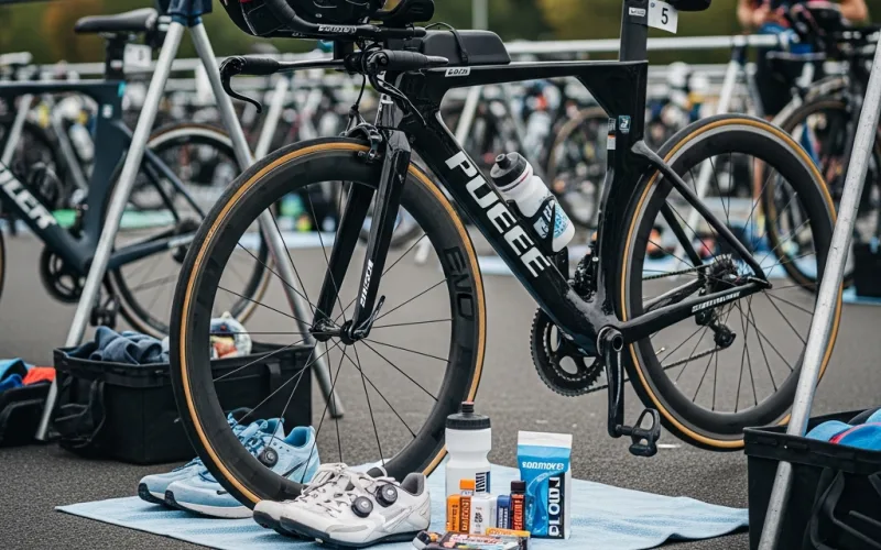 Emplacement de transition organisé pour un triathlon